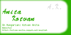 anita kotvan business card